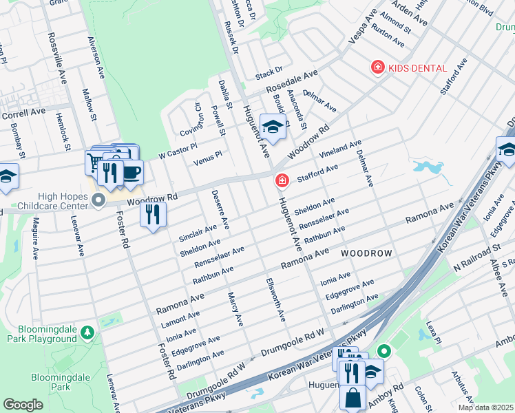 map of restaurants, bars, coffee shops, grocery stores, and more near 544 Powell Street in Staten Island