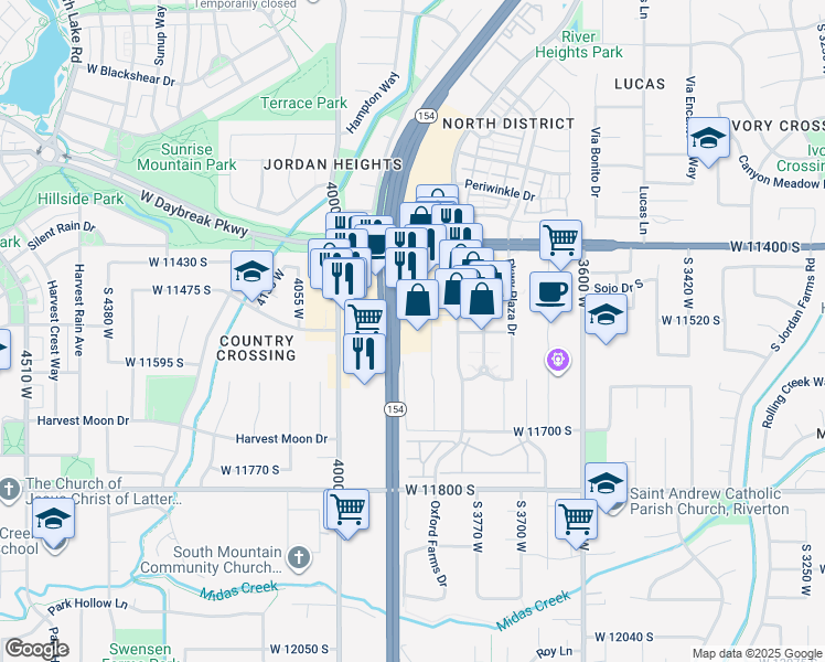 map of restaurants, bars, coffee shops, grocery stores, and more near 11552 South District Drive in South Jordan