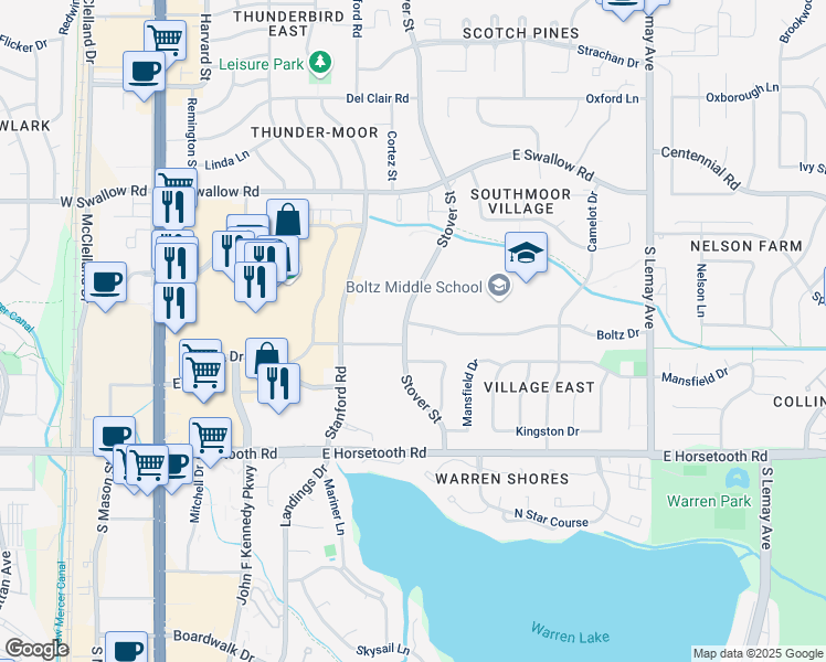 map of restaurants, bars, coffee shops, grocery stores, and more near 3300 Stover Street in Fort Collins