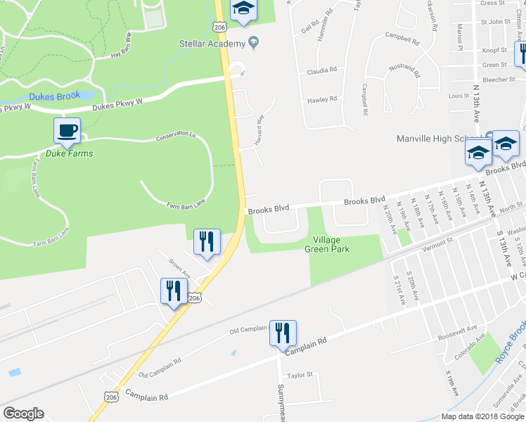 map of restaurants, bars, coffee shops, grocery stores, and more near 14 Nottingham Way in Hillsborough Township
