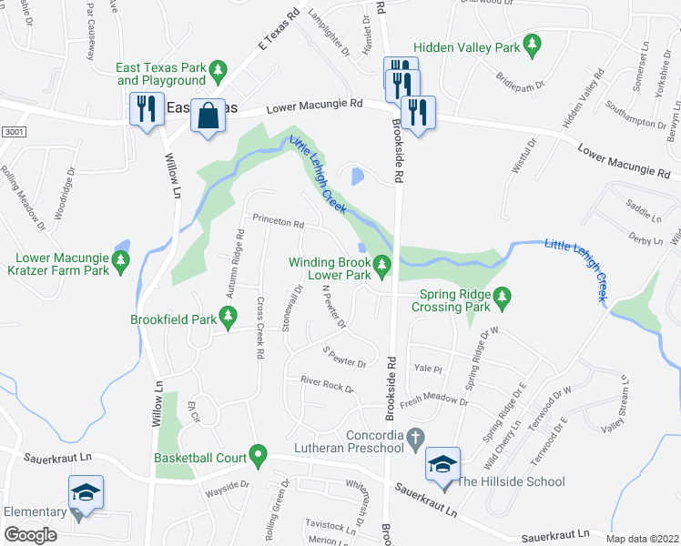 map of restaurants, bars, coffee shops, grocery stores, and more near 2196 North Pewter Drive in Macungie