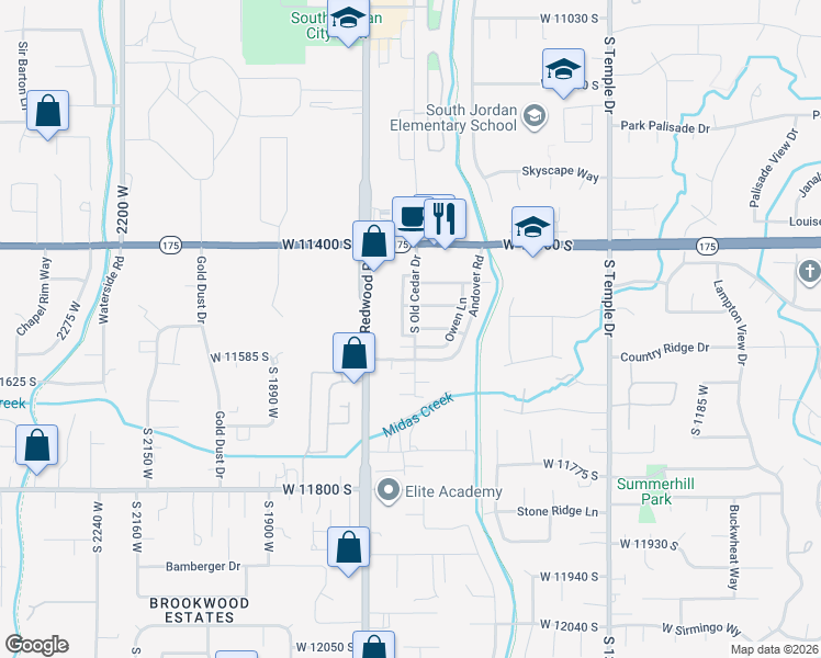 map of restaurants, bars, coffee shops, grocery stores, and more near 11536 South Old Cedar Drive in South Jordan