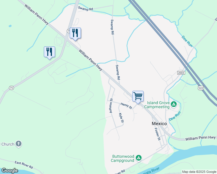 map of restaurants, bars, coffee shops, grocery stores, and more near 162 Mexico Heights Road in Mifflintown