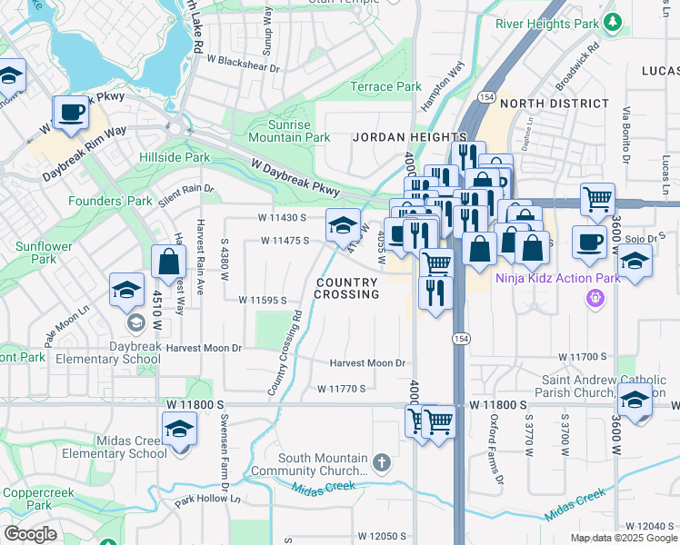 map of restaurants, bars, coffee shops, grocery stores, and more near 4137 Foxview Drive in South Jordan