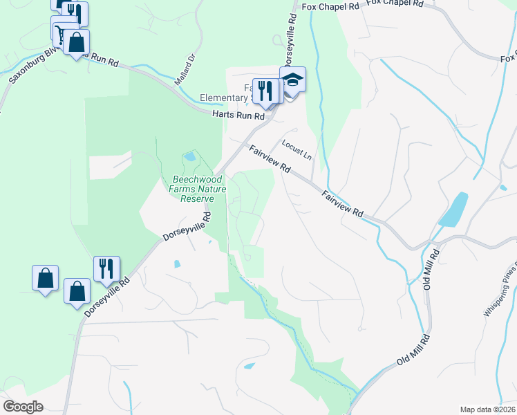 map of restaurants, bars, coffee shops, grocery stores, and more near 309 Hidden Falls in Pittsburgh