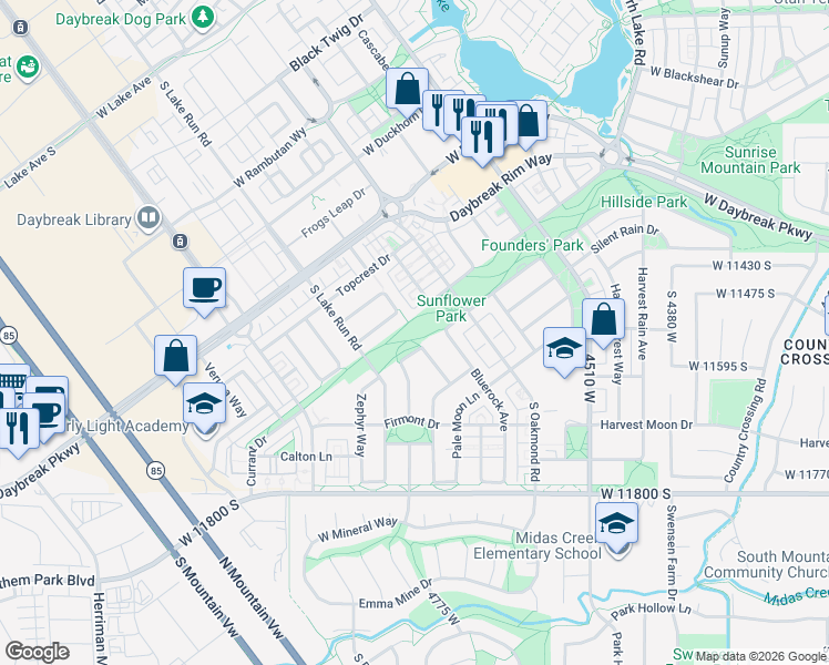 map of restaurants, bars, coffee shops, grocery stores, and more near 11480 Oakmond Road in South Jordan
