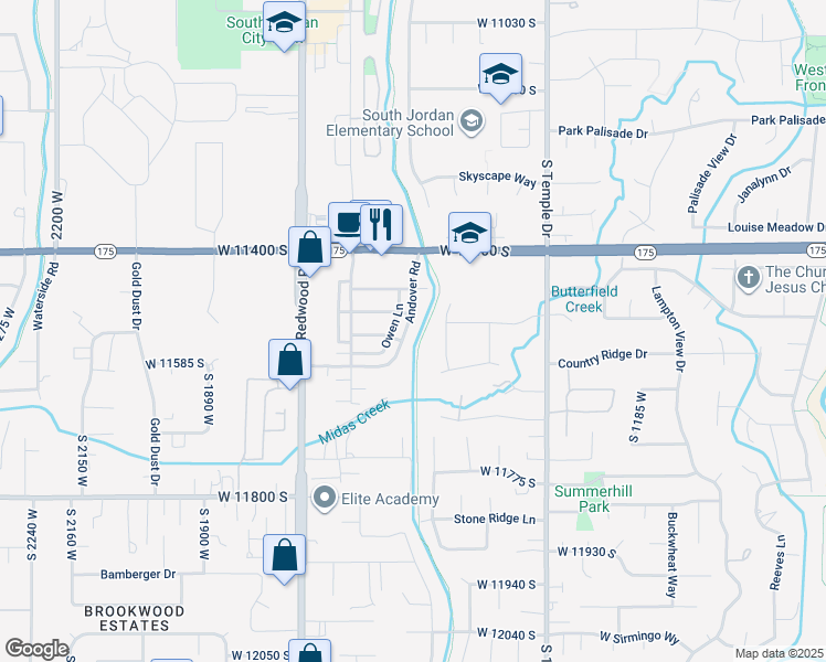 map of restaurants, bars, coffee shops, grocery stores, and more near 11513 South Andover Road in South Jordan