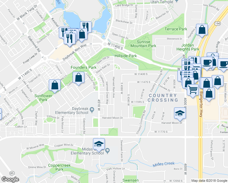 map of restaurants, bars, coffee shops, grocery stores, and more near 4463 Pale Moon Lane in South Jordan