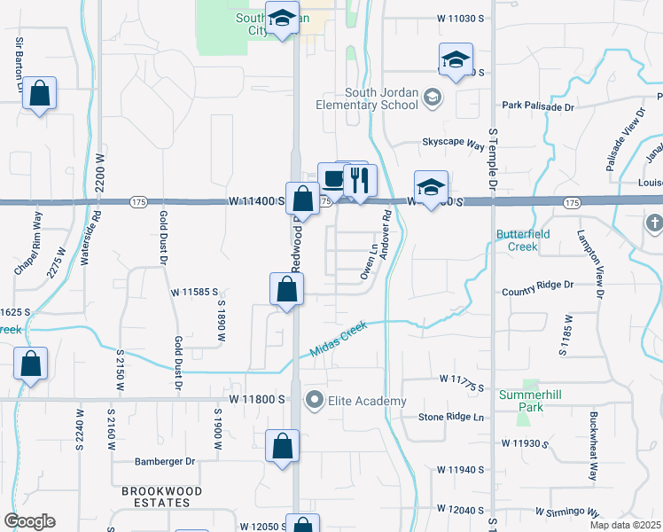 map of restaurants, bars, coffee shops, grocery stores, and more near 11502 South Hollybrook Loop in South Jordan