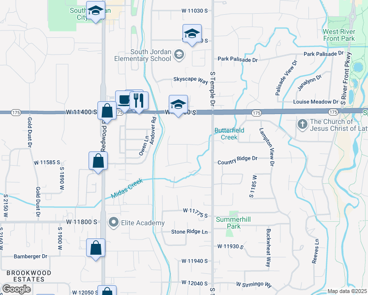 map of restaurants, bars, coffee shops, grocery stores, and more near 1419 Jordan Hills Drive in South Jordan