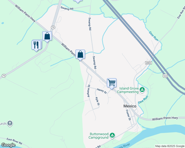 map of restaurants, bars, coffee shops, grocery stores, and more near 10 Swamp Road in Mifflintown