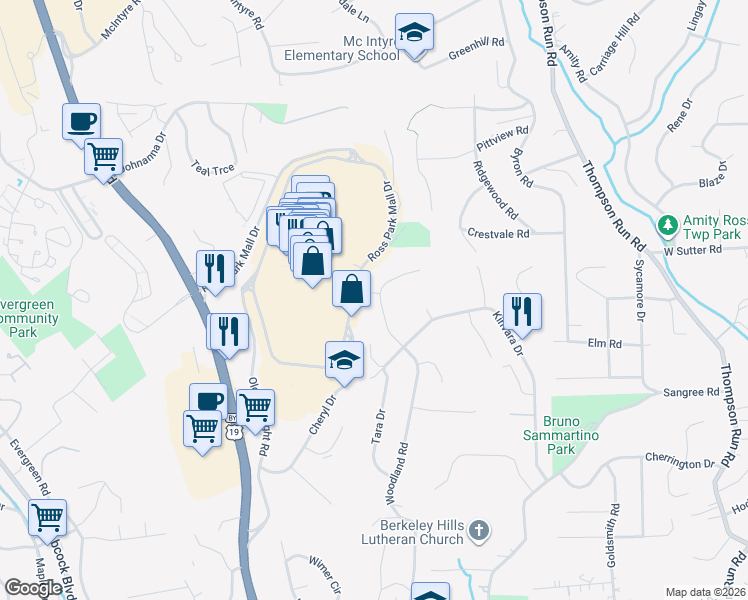 map of restaurants, bars, coffee shops, grocery stores, and more near 529 Woodland Road in Pittsburgh