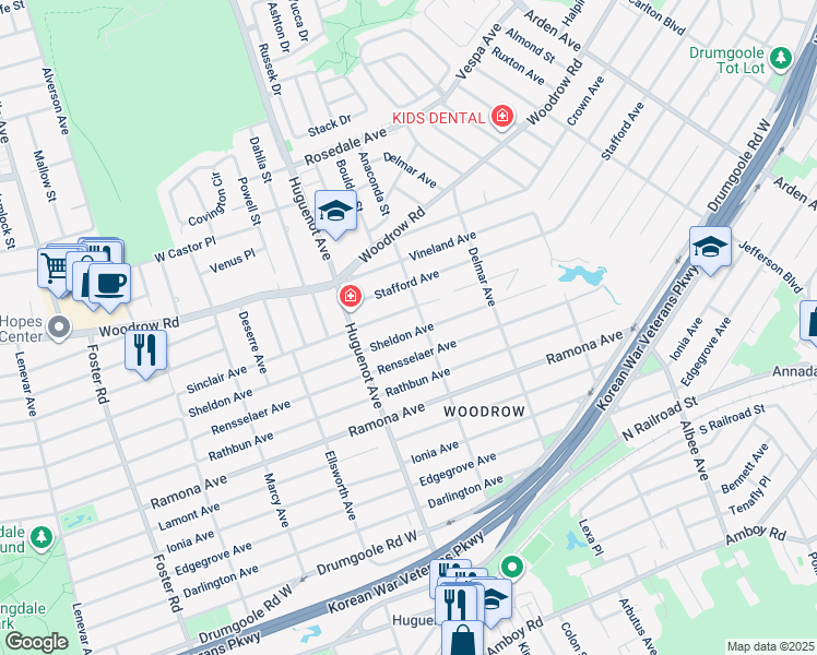 map of restaurants, bars, coffee shops, grocery stores, and more near 585 Sheldon Avenue in Staten Island
