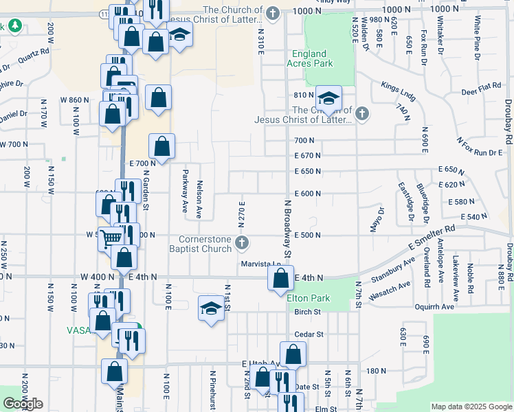 map of restaurants, bars, coffee shops, grocery stores, and more near 294 East 600 North in Tooele