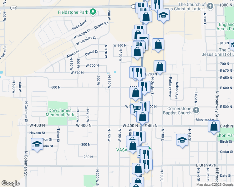 map of restaurants, bars, coffee shops, grocery stores, and more near 579 North 100 West in Tooele