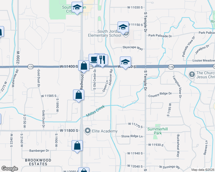map of restaurants, bars, coffee shops, grocery stores, and more near 11508 Andover Road in South Jordan