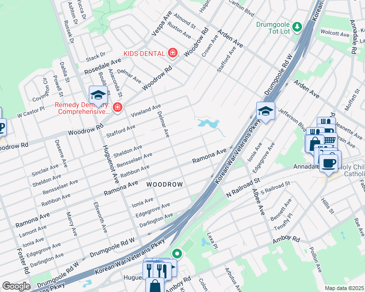 map of restaurants, bars, coffee shops, grocery stores, and more near 470 Rensselaer Avenue in Staten Island