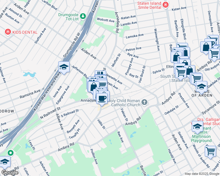 map of restaurants, bars, coffee shops, grocery stores, and more near 31 Barb Street in Staten Island