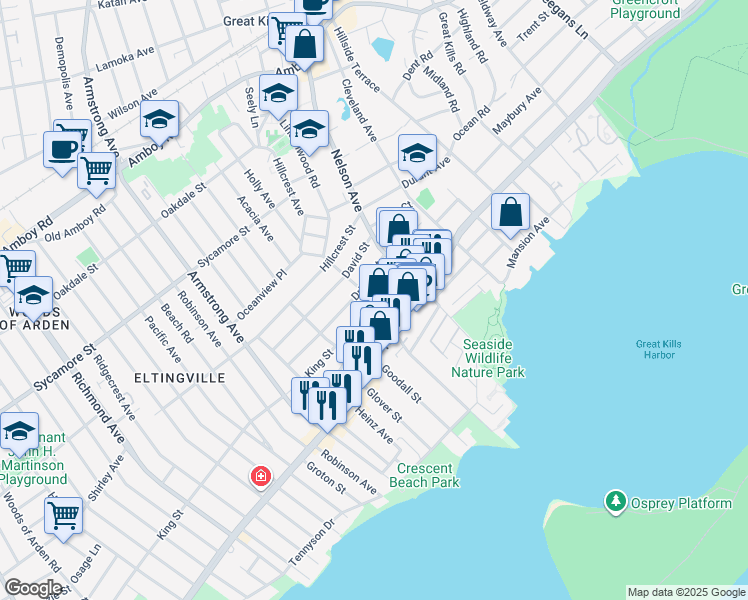 map of restaurants, bars, coffee shops, grocery stores, and more near 76 Wiman Avenue in Staten Island