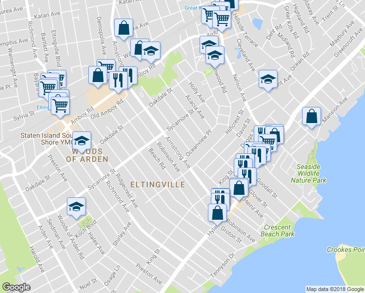 map of restaurants, bars, coffee shops, grocery stores, and more near 20 Elmwood Avenue in Staten Island