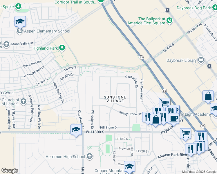 map of restaurants, bars, coffee shops, grocery stores, and more near 11522 Spring Stone Drive in South Jordan