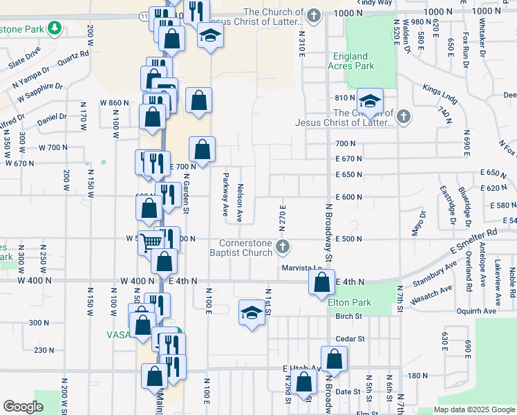 map of restaurants, bars, coffee shops, grocery stores, and more near 590 North Brook Avenue in Tooele