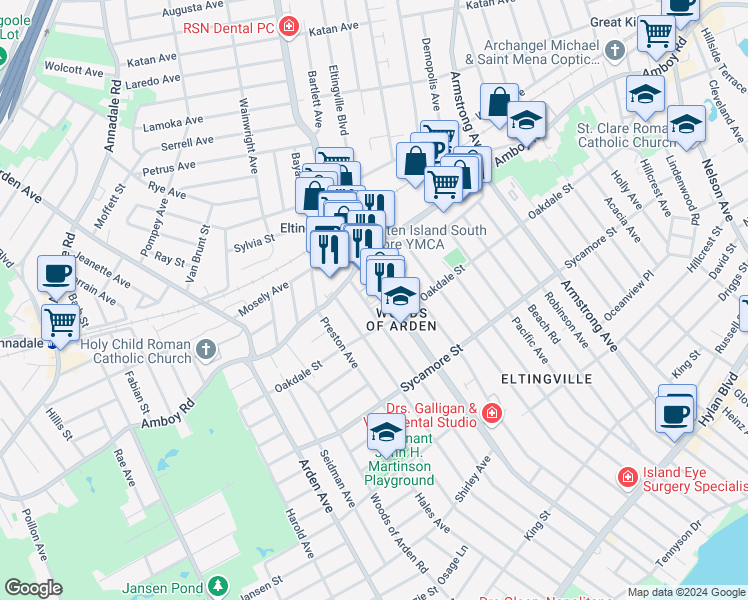 map of restaurants, bars, coffee shops, grocery stores, and more near 3944 Richmond Avenue in Staten Island
