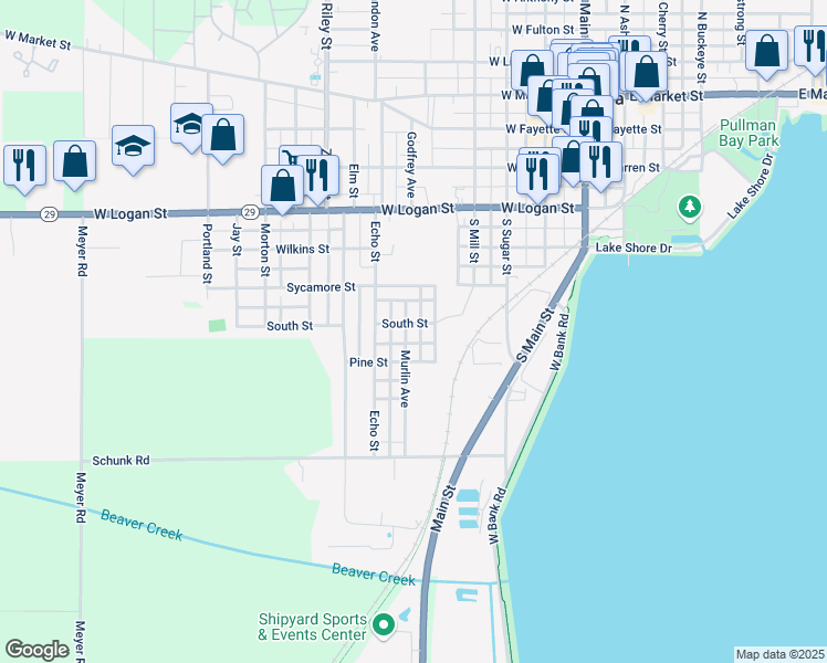 map of restaurants, bars, coffee shops, grocery stores, and more near 704 Murlin Ave in Celina
