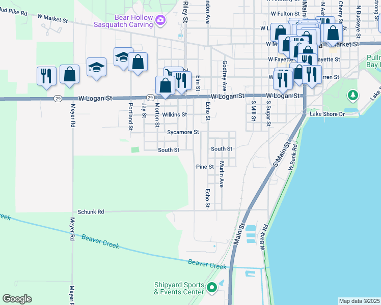 map of restaurants, bars, coffee shops, grocery stores, and more near 709 Elm Street in Celina