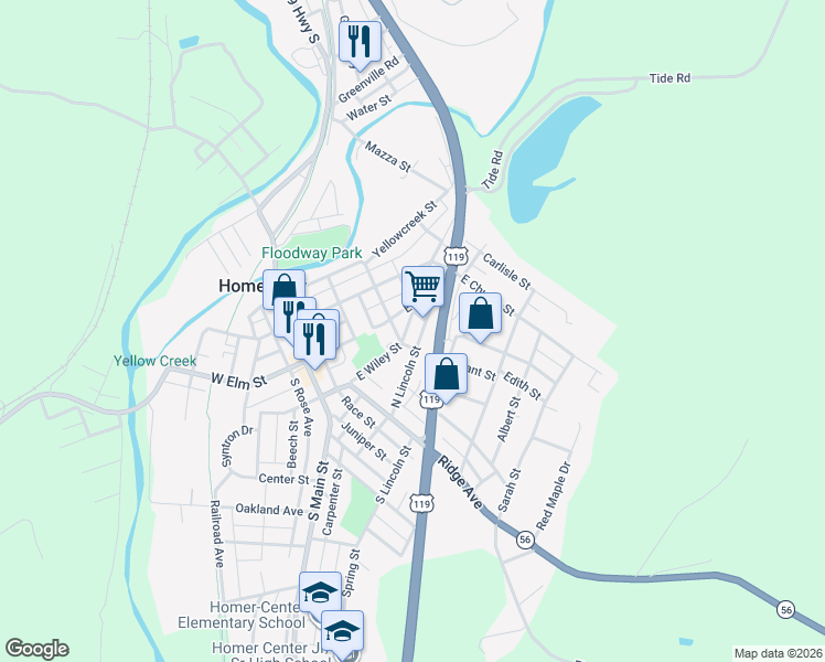 map of restaurants, bars, coffee shops, grocery stores, and more near 248 East Wiley Street in Homer City