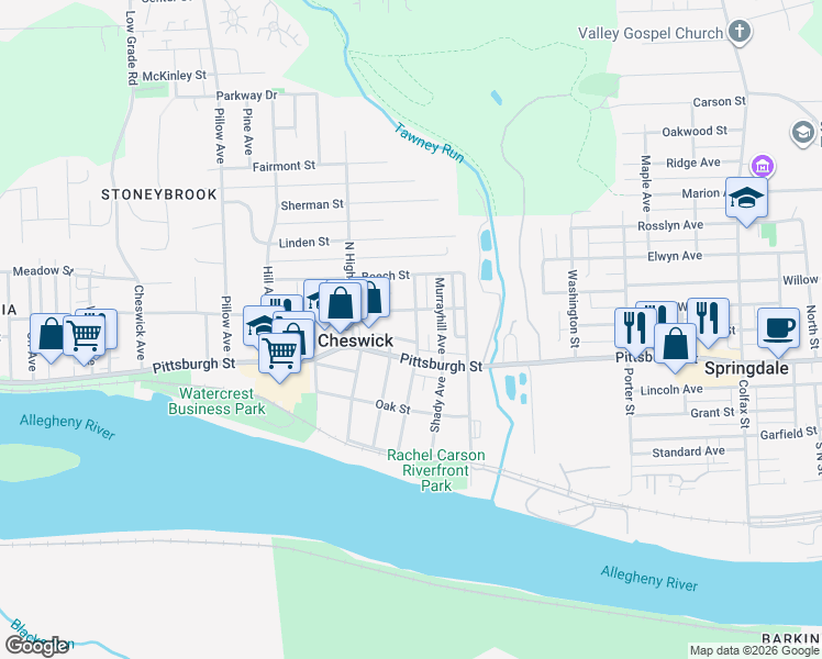 map of restaurants, bars, coffee shops, grocery stores, and more near 115 North Atlantic Avenue in Cheswick