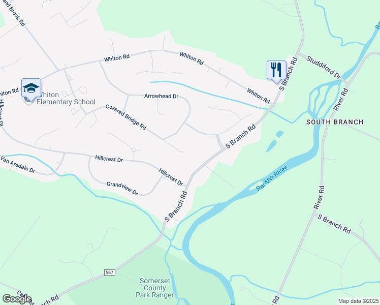 map of restaurants, bars, coffee shops, grocery stores, and more near 4 Covered Bridge Road in Branchburg