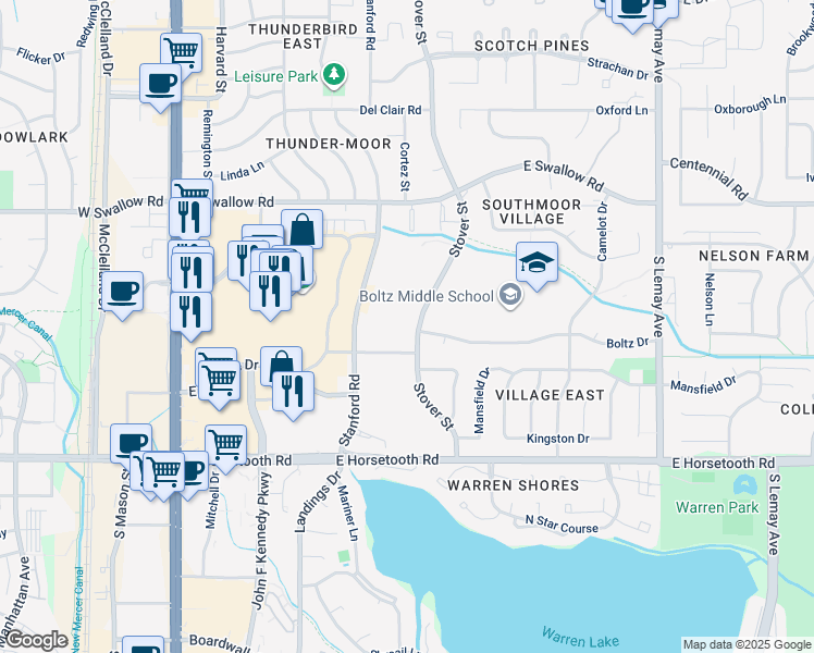 map of restaurants, bars, coffee shops, grocery stores, and more near 3431 Stover Street in Fort Collins