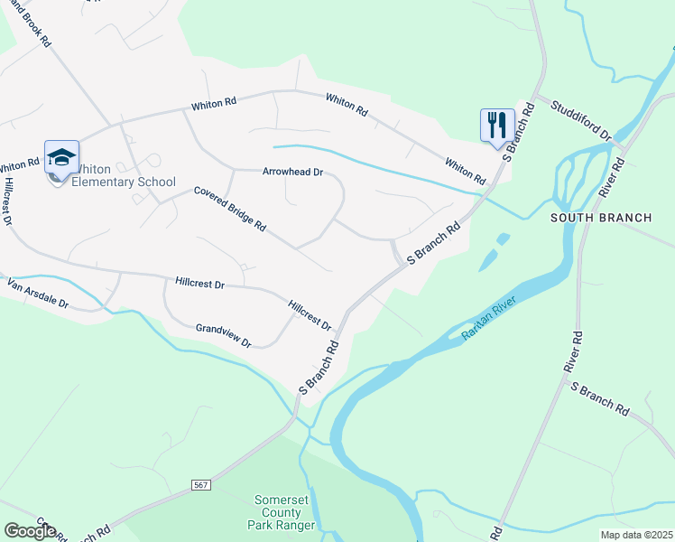 map of restaurants, bars, coffee shops, grocery stores, and more near 4 Covered Bridge Road in Branchburg