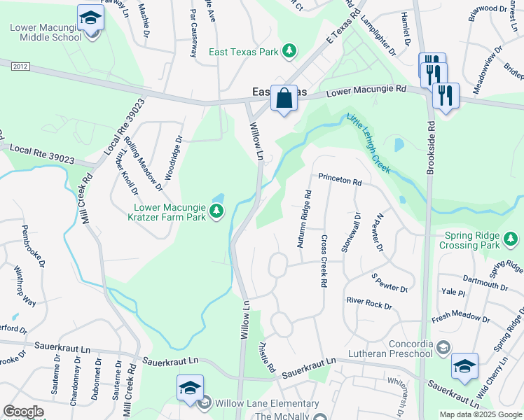 map of restaurants, bars, coffee shops, grocery stores, and more near 2061 Willow Lane in Macungie