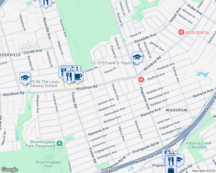 map of restaurants, bars, coffee shops, grocery stores, and more near 613 Marcy Avenue in Staten Island