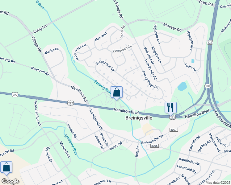map of restaurants, bars, coffee shops, grocery stores, and more near 8961 Breinig Run Circle in Breinigsville