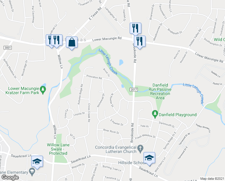 map of restaurants, bars, coffee shops, grocery stores, and more near 2196 North Pewter Drive in Macungie