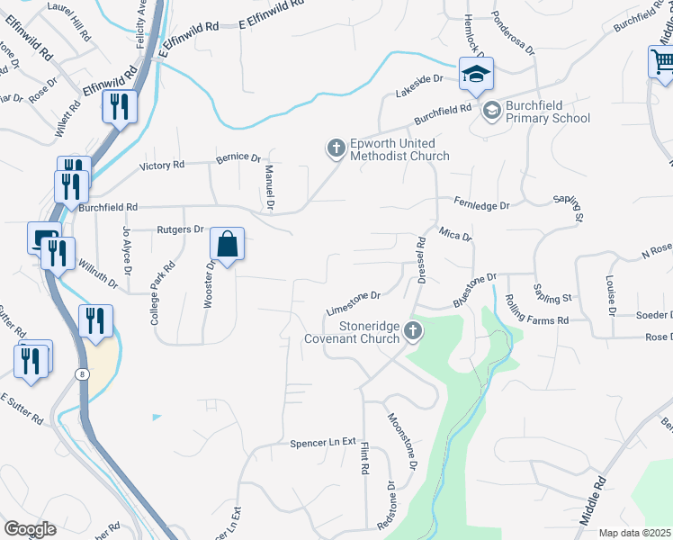 map of restaurants, bars, coffee shops, grocery stores, and more near 2832 Leo Road in Allison Park