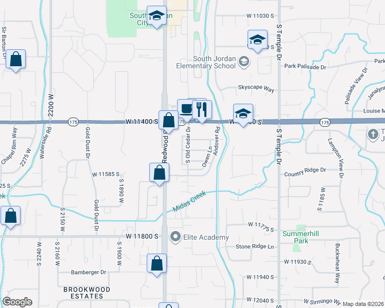 map of restaurants, bars, coffee shops, grocery stores, and more near 1576 West Benham Way in South Jordan