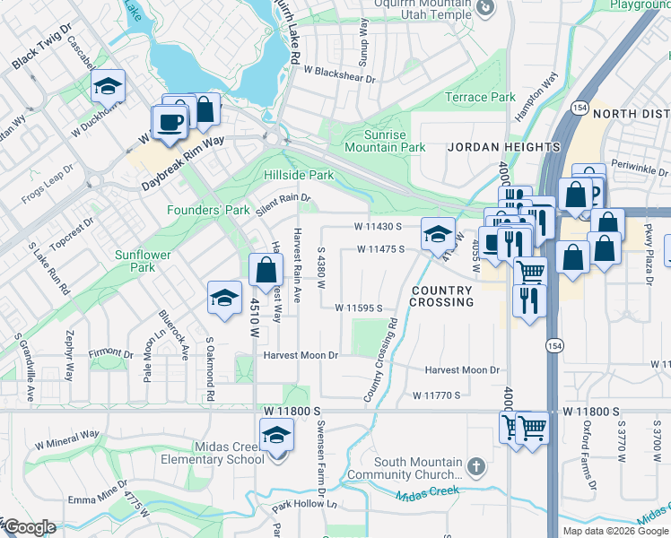 map of restaurants, bars, coffee shops, grocery stores, and more near 11516 South 4340 West in South Jordan
