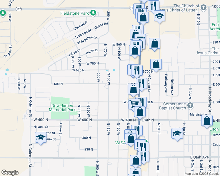 map of restaurants, bars, coffee shops, grocery stores, and more near 579 North 100 West in Tooele