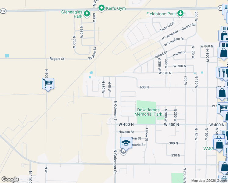 map of restaurants, bars, coffee shops, grocery stores, and more near 539 Sycamore Street in Tooele