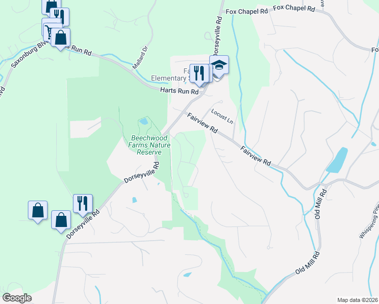 map of restaurants, bars, coffee shops, grocery stores, and more near 309 Hidden Falls in Pittsburgh