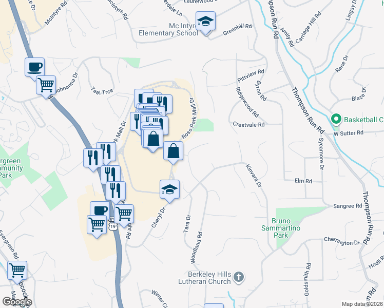 map of restaurants, bars, coffee shops, grocery stores, and more near 529 Woodland Road in Pittsburgh