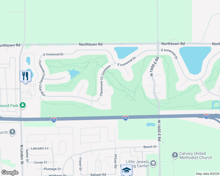 map of restaurants, bars, coffee shops, grocery stores, and more near 706 Thistlewood Court in Normal