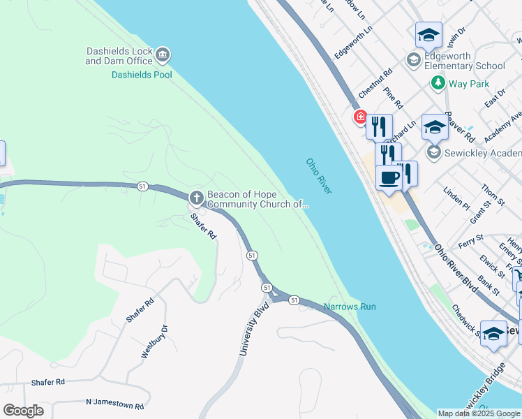 map of restaurants, bars, coffee shops, grocery stores, and more near 1539 Staunton Drive in Coraopolis