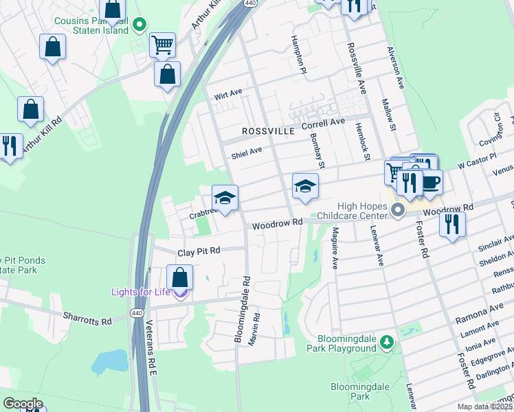 map of restaurants, bars, coffee shops, grocery stores, and more near 333 Kramer Avenue in Staten Island