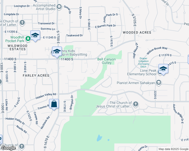map of restaurants, bars, coffee shops, grocery stores, and more near 1874 Gracey Lane in Sandy