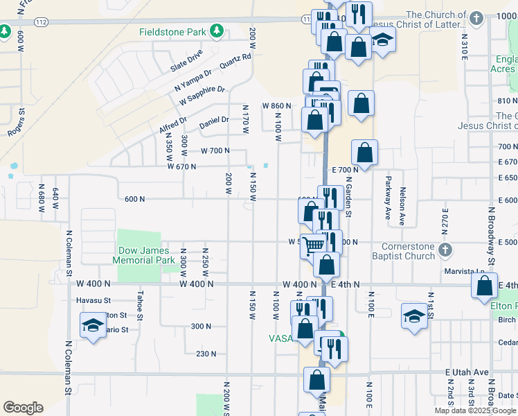 map of restaurants, bars, coffee shops, grocery stores, and more near 147 West 600 North in Tooele